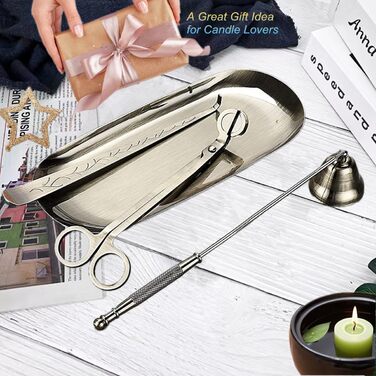 VISIKOM 4-in-1 Wick Trimmer Set Candle Snuffer Candle Accessory Set with Tray Bronze Candle Care Tool Kit Wick Cutter Birthday Gift for Candle Lovers Gifts for Women
