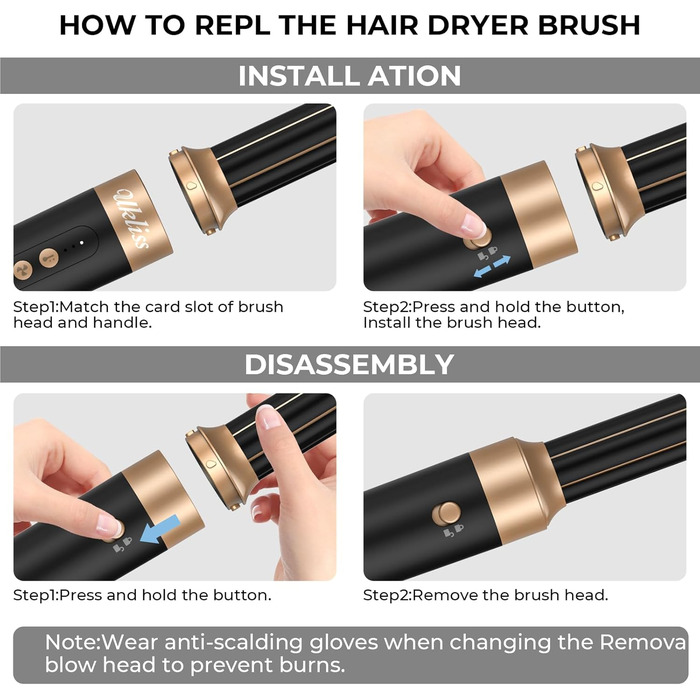 UKLISS Multistyler 7-в-1: фен, плойка, щітка для волосся, 1400W, турбіо, 3 температурні режими, насадки для локонів та випрямлення, чорний/турквіс