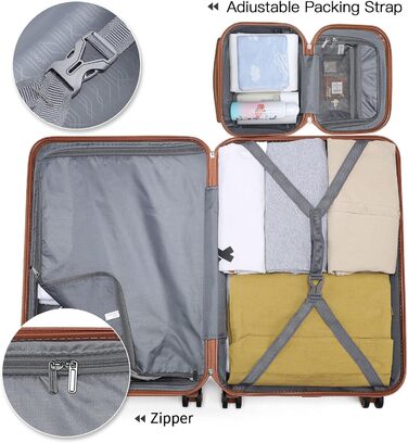 This suitcase trolley hard shell carry-on luggage with twin wheels, lightweight ABS cabin trolley, travel suitcase with combination lock, 55cm (Cream White)