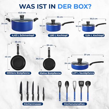 Набір посуду SereneLife 11 предметів: каструлі та сковорідки з антипригарним покриттям, чорний (Azul)