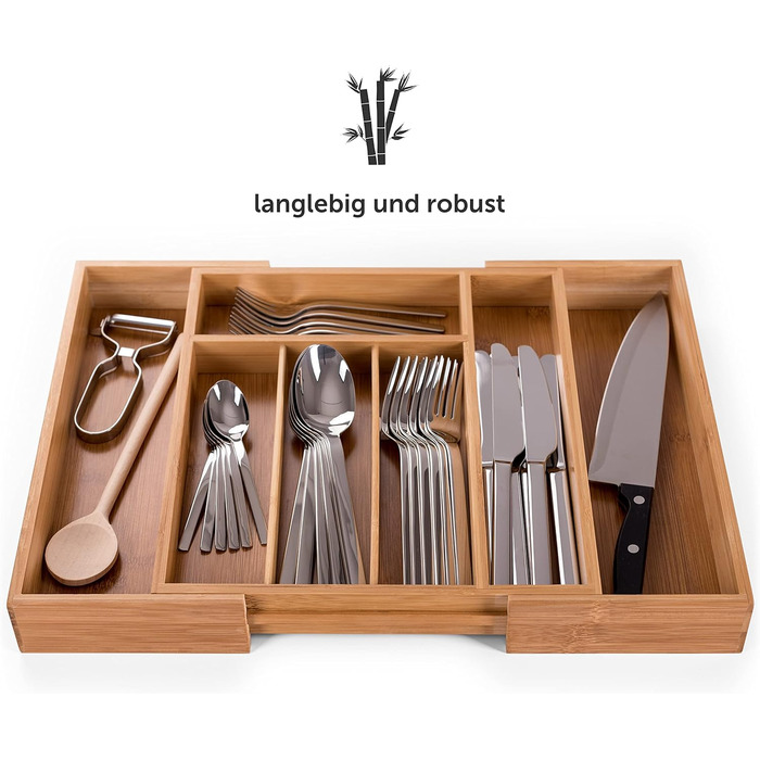 Органайзер для столових приборів Blumtal з бамбука, регульований, 5-7 відділень, для кухонних шухляд