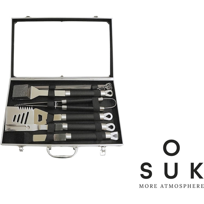 Набір гриль-посуду з нержавіючої сталі 11 предметів: гриль-кофр, аксесуари для барбекю, подарунок для гриля та приготування їжі (щітка, вилка, щипці, шампури, пензлик, лопатка)