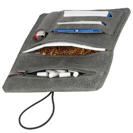 Simaru Personalized Leather Tobacco Pouch with Engraving for 30g Tobacco Bag, Genuine Leather Rolling Pouch incl. Filter Compartment and Sheets Holder (Dark Grey) (Dark Grey)