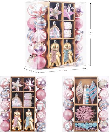 Набір прикрас на ялинку Shareconn 65 шт. з пластику, міцні, з мотузкою, різні розміри та кольори (червоний & білий, макарон)