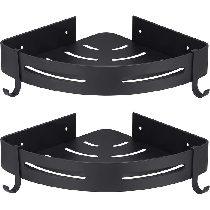 Hoomtaook Shower Corner Shelf, Shower Basket, Shower Shelves, No Drilling Required for Bathroom, Matte Finish, Bathroom Shelf, 2 Pieces Black