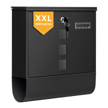 Поштовий ящик WOLTU з газетницею та вікном, персоналізований, замиканий, з 2 ключами, сучасний, 37x37x10.5 см, чорний