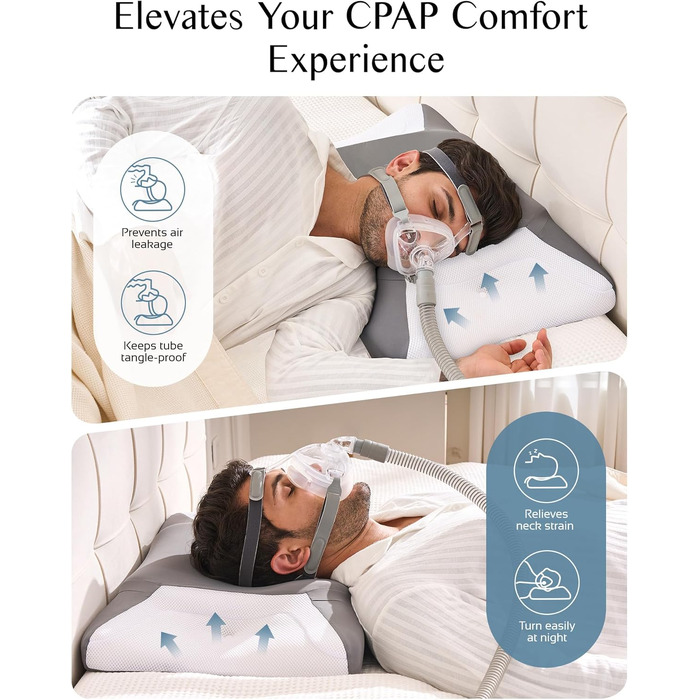 Ергономічна подушка з ефектом пам'яті (Memory Foam) для шиї та голови, дихаюча наволочка, підходить для сну на боці, спині та животі, темно-сіра, 65 x 40 x 9/11 см