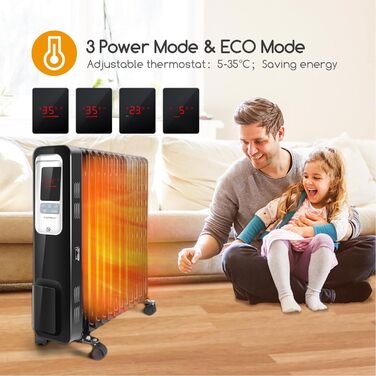 Електричний масляний радіатор Aigostar Oil Monster 33JHH - 2500W з LCD-дисплеєм, 13 ребер, термостатом та дистанційним керуванням