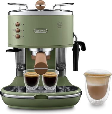 Еспресо-машина De'Longhi Icona Vintage ECOV 311.BG – Ретро дизайн, ручний капучинатор, для кави та ESE Pads, 1.4 л бак (Зелений, Single)