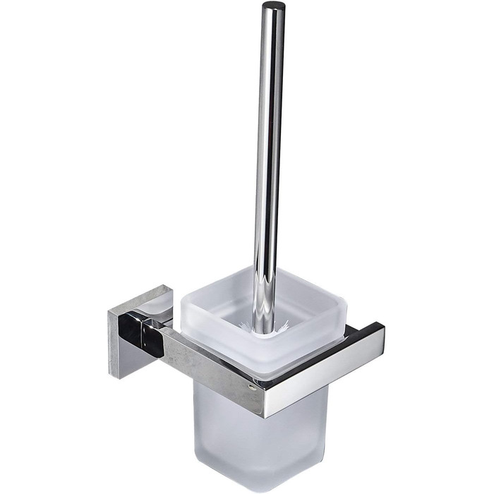 WC brush and holder, wall brush holder, chrome, toilet brush set. Toilet brush set made of 304 stainless steel and frosted glass for bathrooms.