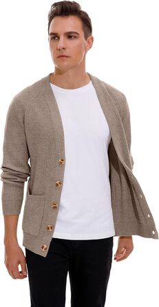 Чоловічий в'язаний кардиган Sailwind з V-подібним вирізом, зимова куртка, класичний дизайн, довгий рукав, з ґудзиками та кишенями (Пустельний хакі, L)