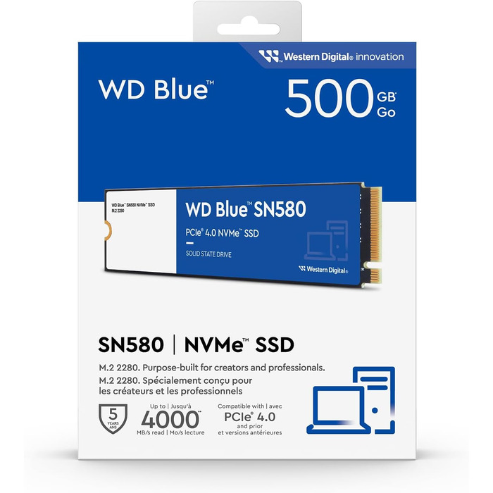SSD накопичувач WD Blue SN550 NVMe 500GB - внутрішній, M.2 2280, висока швидкість (до 4150 МБ/с)