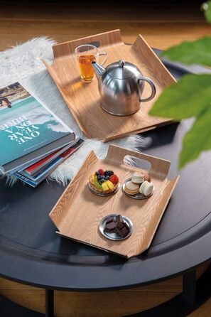 Bredemeijer brown curved rectangular wooden tray, 44.5 cm