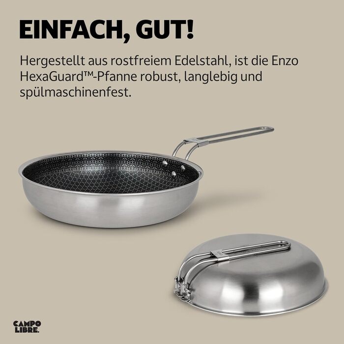 Набір посуду для кемпінгу Campo Libre Enzo I з нержавіючої сталі (6 або 8 предметів) | Індукційний посуд для кемпінгу | Посуд для приготування їжі на відкритому повітрі | Каструля, сковорода 24 см