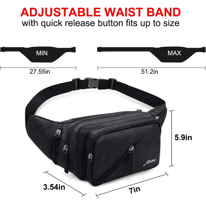 Чоловіча та жіноча поясна сумка на пояс, водонепроникна, з тримачем для пляшки, для туризму, прогулянок з собакою, активного відпочинку (Чорний)