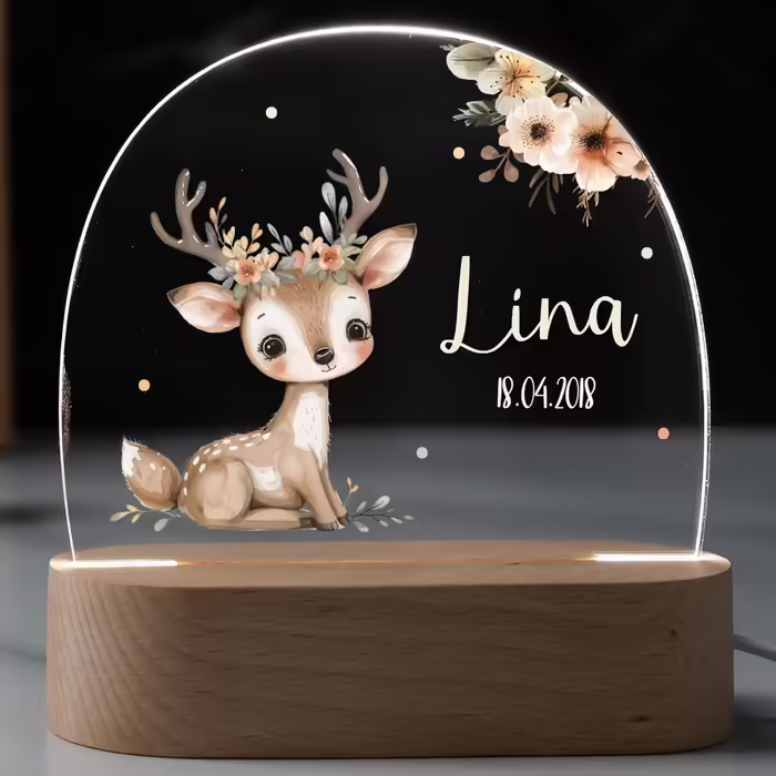 Night light for children with desired name, personalized night lamp dimmable - With a cute animal motif as personalized gifts for children for baptism, birth, Easter & baby gifts (Fawn)