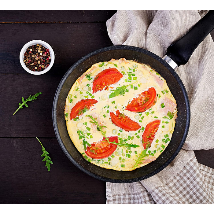 Набір сковорідок, чорний колір, з ефектом граніту - 3 шт. (28 см + 24 см + 20 см), антипригарне покриття, для індукційних, газових та склокерамічних плит