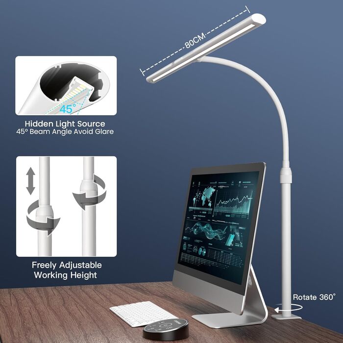 LED лампа настільна EYOCEAN 24W, 80см, з жестами, диммування, захист очей, для офісу, читання, архітекторів, дизайнерів