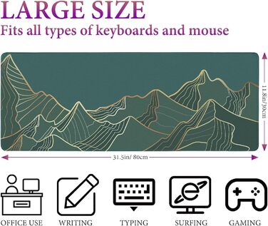 Килимок для миші HAUTOCO Gaming XXL 800x300 мм, чорний, з абстрактним дизайном гори, антиковзаюча гума, для комп'ютера