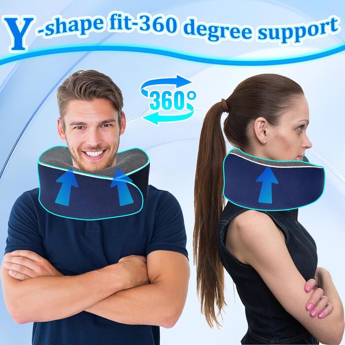 Подушка для шиї у літак, 360°, подушка для подорожей з Memory Foam, набір для дорослих - ергономічна, з коробкою, маскою для очей та навушниками (Темно-синій)