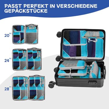 Набір компресійних органайзерів для подорожей 5 шт. (синій) - Куби для валіз, рюкзаків, легкі сумки для зберігання