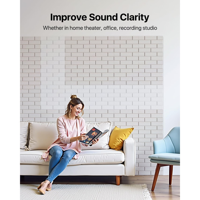 Самоклеючі акустичні панелі для шумоізоляції стін, звукопоглинаючі плити тип «цегла» високої щільності для звукозапису та декору, 30x30x0.9 см, бежевий (18 шт)