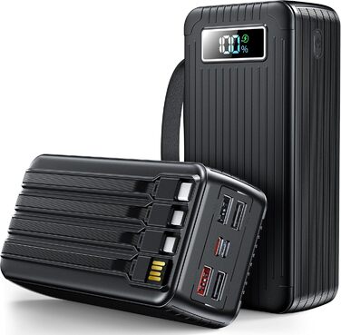 Power Bank 60000mAh з кабелем, 40W, PD, USB-C, LED-дисплей, 7 виходів та 2 входи, сумісний з iPhone, iPad, планшетами, чорний