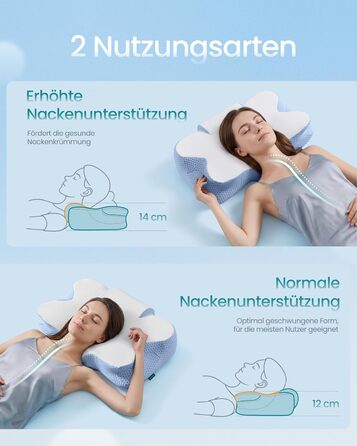 Подушка SONGMICS ергономічна з Memory Foam, регульована висота, для сну на боці, спині та животі, колір: блакитно-білий (TBP051GZ02)