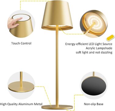 LED настільна лампа K-Bright з регулюванням яскравості, акумуляторна, бездротова, 3000K/4000K/6000K, 3 колірні температури, USB-C, IP54, чорна