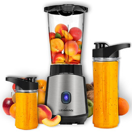 LEHMANN 1200W Stand Mixer & Smoothie Maker - Portable Blender with 2 Bottles (570ml & 400ml), Easy to Clean, 4-Blade System, Mini Blender for Juices, Shakes & Protein Shakes