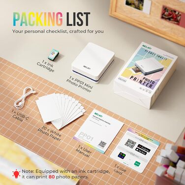 Портативний міні-принтер Nelko PP01 для фотографій з телефону (iOS & Android), 20 папірців, наклейки, білий