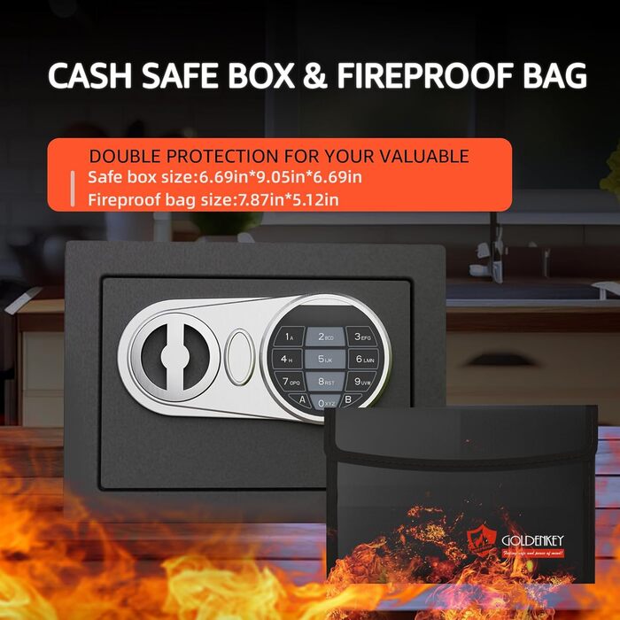 Вогнестійкий сейф для дому, міні-сейф для грошей та документів, з кодовим замком, чорний, 0.236 м³