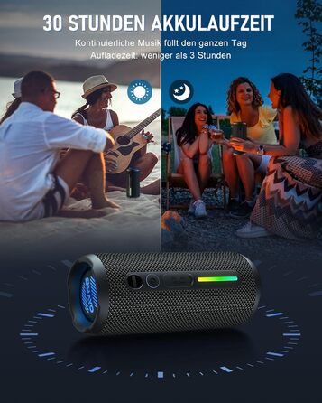 Портативна Bluetooth колонка OHAYO 24W з RGB підсвіткою, Bass Boost, 30 годин роботи, IPX7, підтримкою дзвінків та водонепроникністю для відпочинку на природі, вечірок, пляжу, саду (чорна)