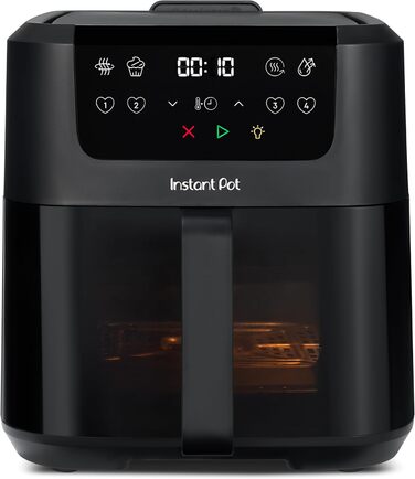 Фритюрниця повітряна Instant Pot Vortex Compact Trüffel Grau 5 л з сіткою, сімейна, 4-в-1: фритюрниця, сушарка, духовка, підігрівач, антипригарне покриття, легко мити, придатна для миття в посудомийній машині, колір Трюфель (5 л, чорний)