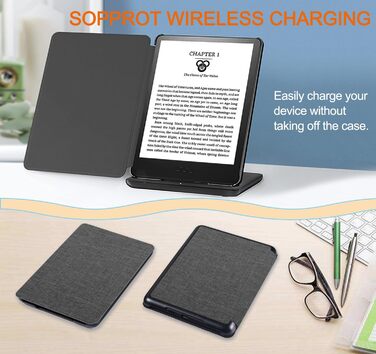 Чохол TOKILO для Kindle 6' E-Reader (11-те покоління 2024/2022), м'яке PU-шкіряне покриття з автоматичним увімкненням/вимиканням, не сумісний з iPad/Kobo/Tolino/Pocketbook/Sony E-Book Reader, темно-синій (сірий).