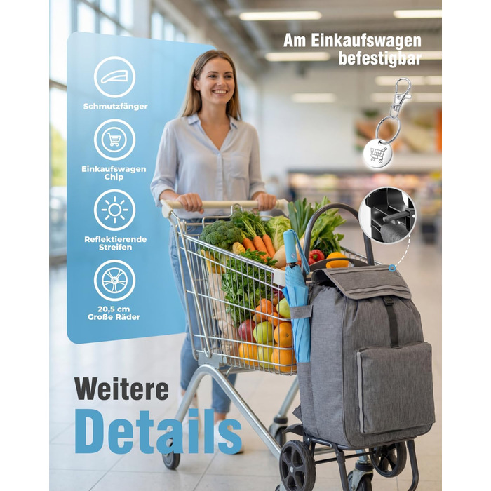 Складаний візок для покупок Homecall 50L з охолодженням, 3-в-1: візок, сумка-тележка, рюкзак (темно-сірий)