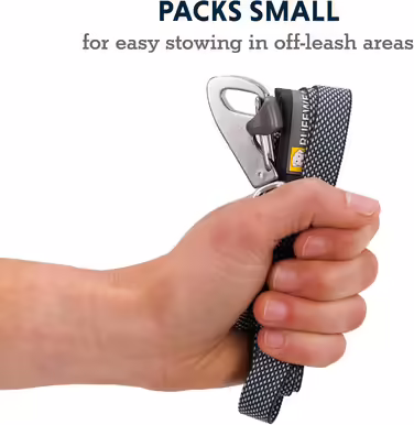RUFFWEAR Hi & Light Dog Lead, Strong Lead with integrated storage pocket and secure Crux-Clip closure, compactly folds down to pocket size, (Basalt Grey)