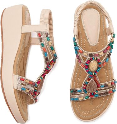 Босоніжки жіночі літні на танкетці Keilsandalen Aprikose 35 EU. Елегантні босоніжки з камінням та перлами для пляжу, висота танкетки 5 см