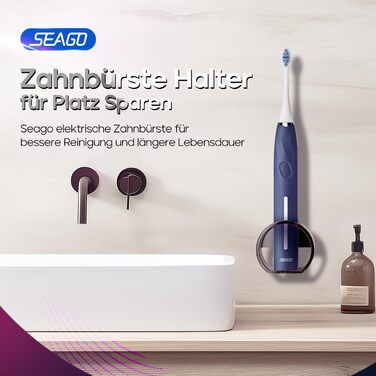 Електрична зубна щітка Seago з датчиком тиску, 40000 VPM, 8 насадок, 5 режимів, звукова, з підставкою, чохол для подорожей, для дорослих, SG-2752 (Блакитна)