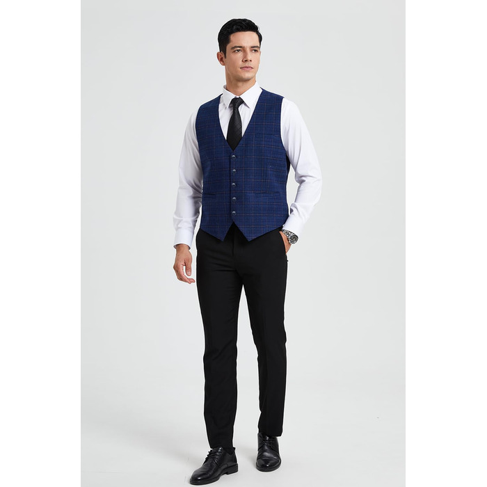 Жилет для чоловіків HISDERN з візерунком у клітинку, блакитний, бавовна | Формальний костюмний жилет