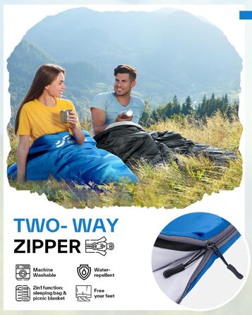 Sportneer Summer Sleeping Bag - Lightweight, Waterproof Camping Sleeping Bag for Hiking, Backpacking & Travel (Blue)