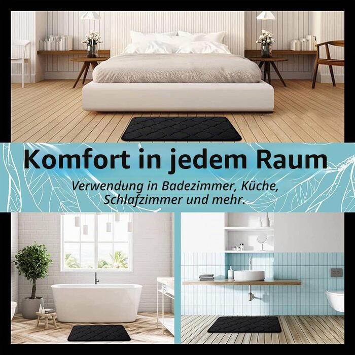 Килимок для ванної кімнати Homaxy з ефектом пам'яті (Memory Foam), протиковзкий, 60x120 см, чорний — м'який, гігроскопічний та легкий у догляді