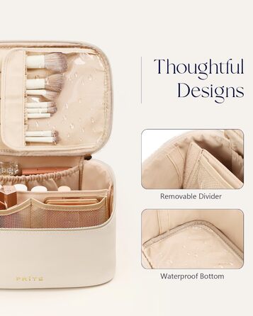 Велика косметичка для жінок: водонепроникна дорожня косметичка з відділеннями (Бежевий)