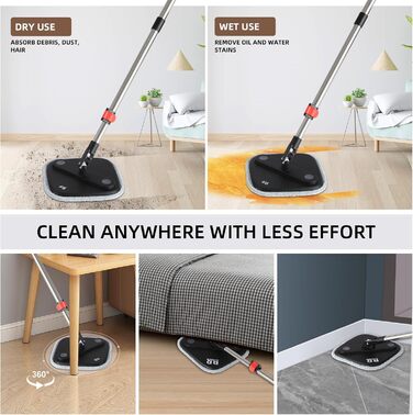 Набір для миття підлоги Spin Mop з віджимом 360° та мікрофіброю, телескопічний подовжувач, набір для прибирання
