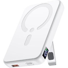 Пауербанк MagSafe 12000mAh з бездротовою зарядкою для iPhone, PD 22.5W, USB-A вихід, LED-дисплей, Type-C вхід/вихід, білий