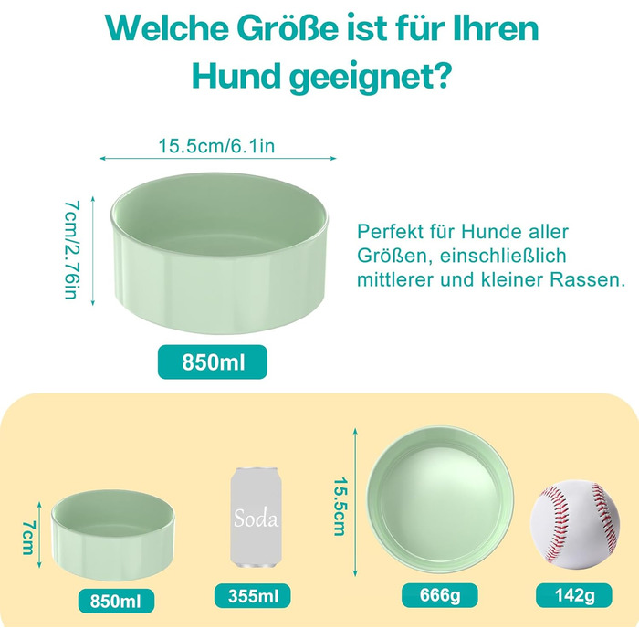 Doppel 850ml Ceramic Dog Bowl - Elevated Food and Water Bowl with Bamboo Stand & Non-Slip Mat for Medium & Large Dogs