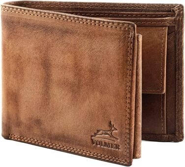 Fa.Volmer® Leather Wallet for Men with RFID Protection | Extra-Stable Double Stitch | 9 Card Slots | Landscape Format | VO11 RFID Various Colors (02 brown (+RFID))