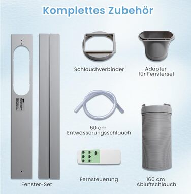 Мобільний кондиціонер COSTWAY 9000 BTU з витяжним шлангом: 4-в-1 (охолодження, вентилятор, обігрів, осушувач), з режимом сну, таймером 24 години, пультом дистанційного керування