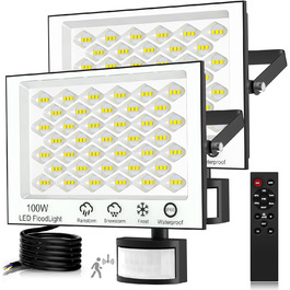 LED прожектор Viugreum 100Вт з датчиком руху, 20000лм, IP66, 6500K, холодне біле світло, водонепроникний, для вулиці, комплект 2 шт.