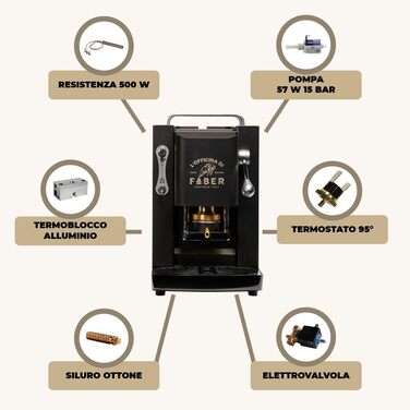 Кавова машина FABER Pro Deluxe для ESE-подушечок 44 мм, хром, латунний прес, матова чорна